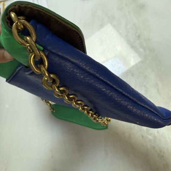 NWT J. Crew Green Blue Colorblock Leather Envelope Shoulder Bag/Clutch - Picture 8 of 12
